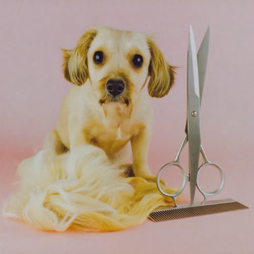 Grooming scissors and a comb on a plain pale background